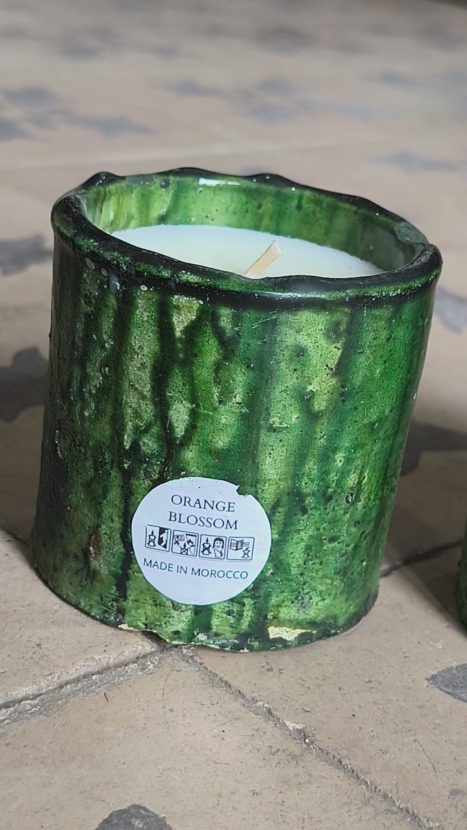 Authentic Tamegroute Orange Blossom Candle – Green Moroccan Ceramic Jar 7 × 9 cm