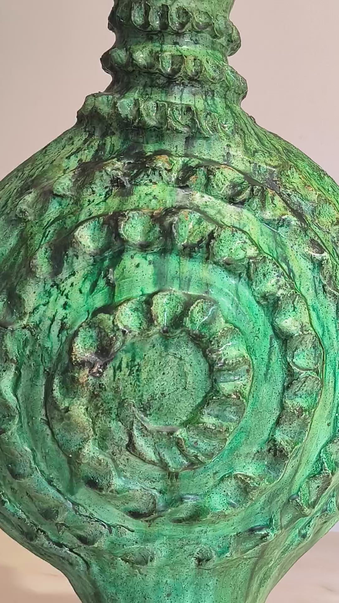 Handmade Green Tamegroute Ceramic Candle Holder – 50 cm Moroccan Boho Decor