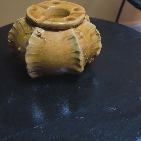 Tamegroute ochre Glazed  Ashtray, Tamegroute Cactus pottery Ashtray – Moroccan Pottery