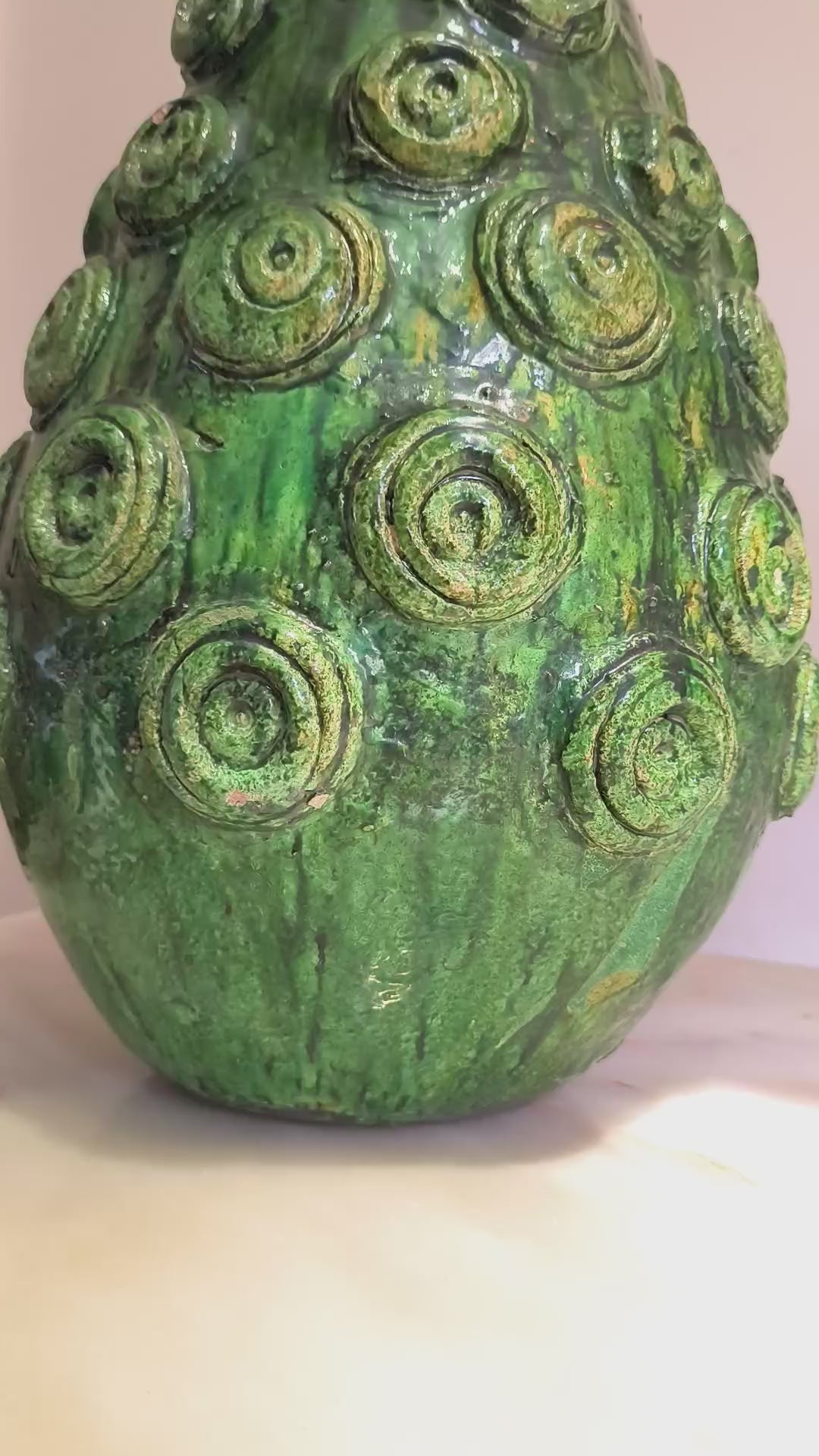 Green Tamegroute Pottery Vase – 53 cm Handmade Moroccan Ceramic