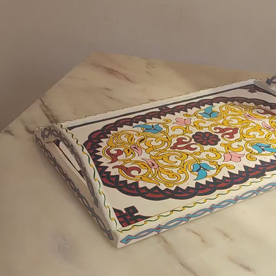 Hand-Painted Moroccan Wooden Serving Tray – Artisan Decorative Tea & Coffee Tray