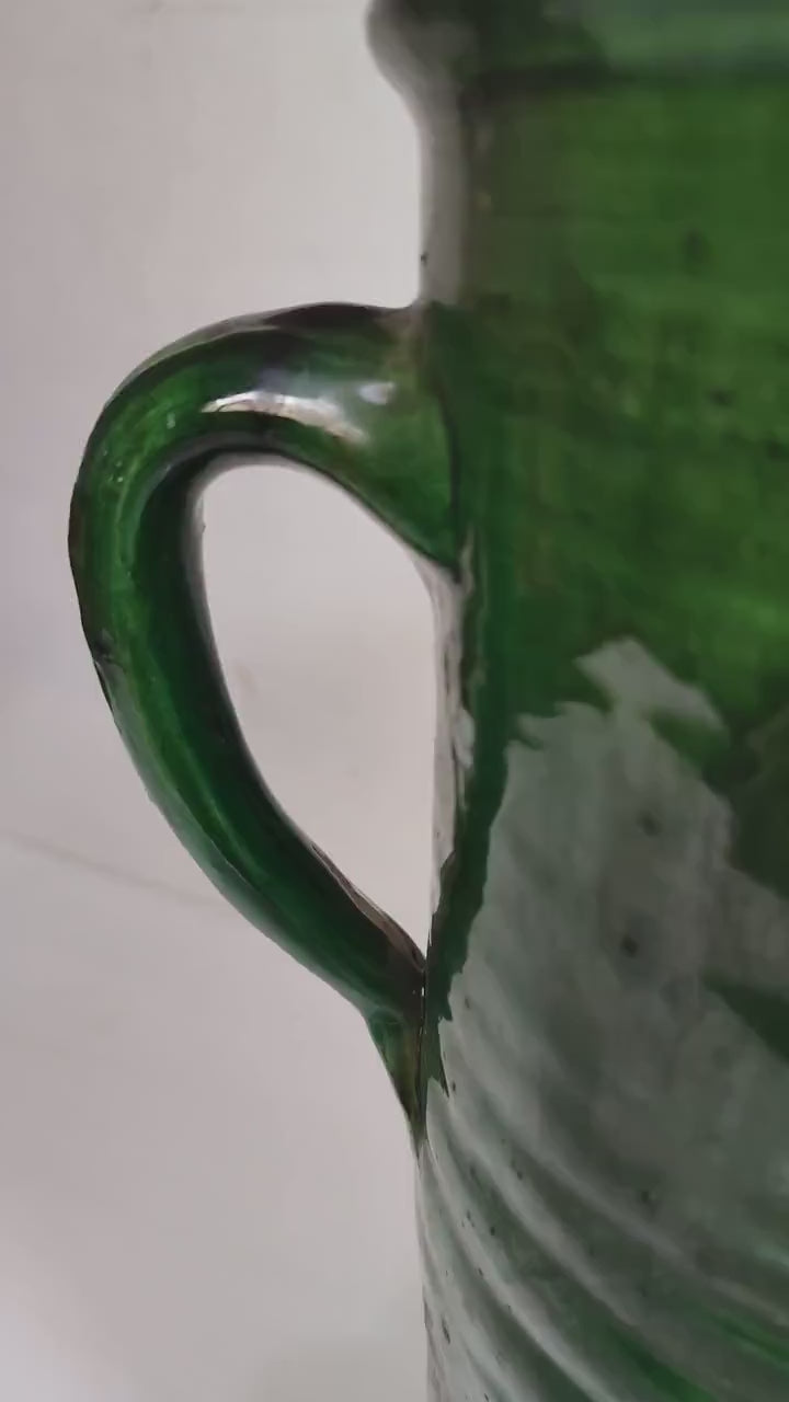 Handmade Moroccan Ceramic Green Vase – 35 cm Authentic Tamegroute Pottery