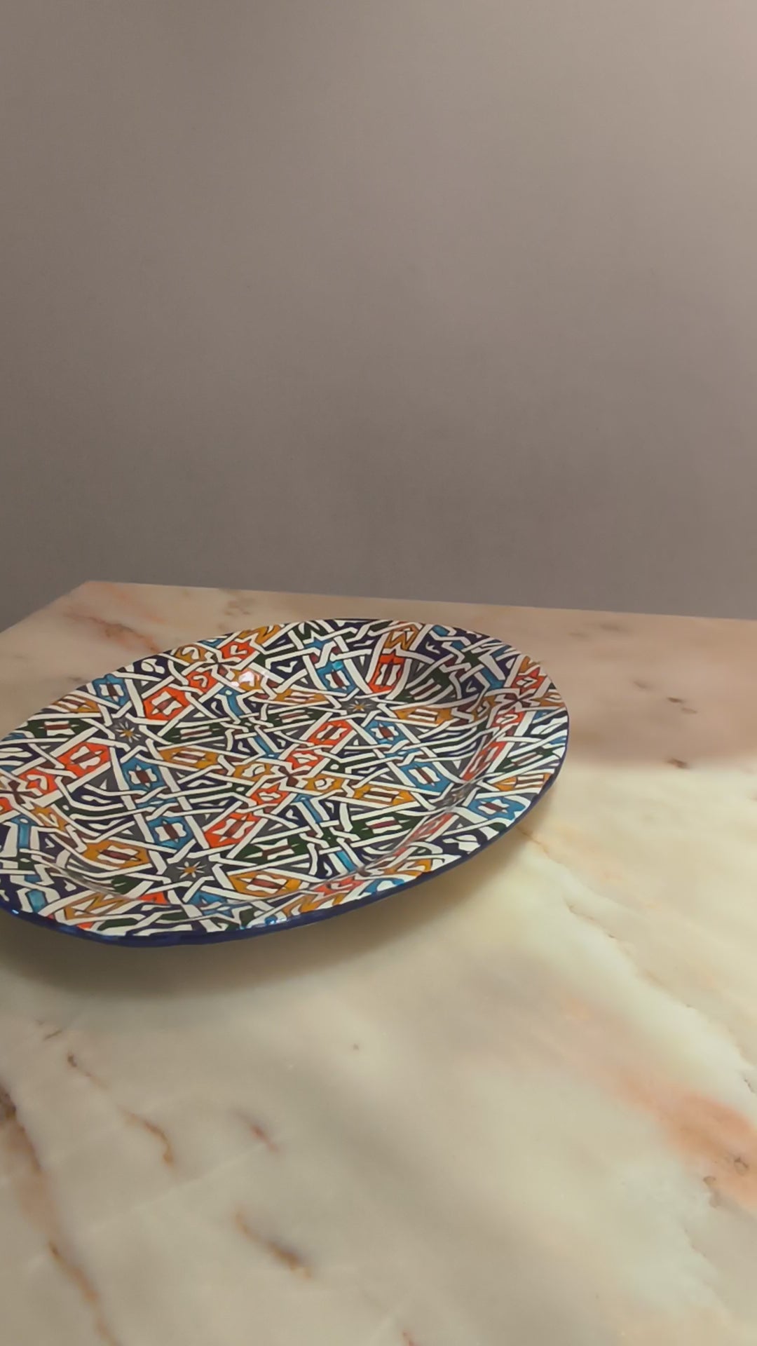 Large Moroccan Fez Ceramic Plate – 42 × 30 cm Handmade Decorative Platter