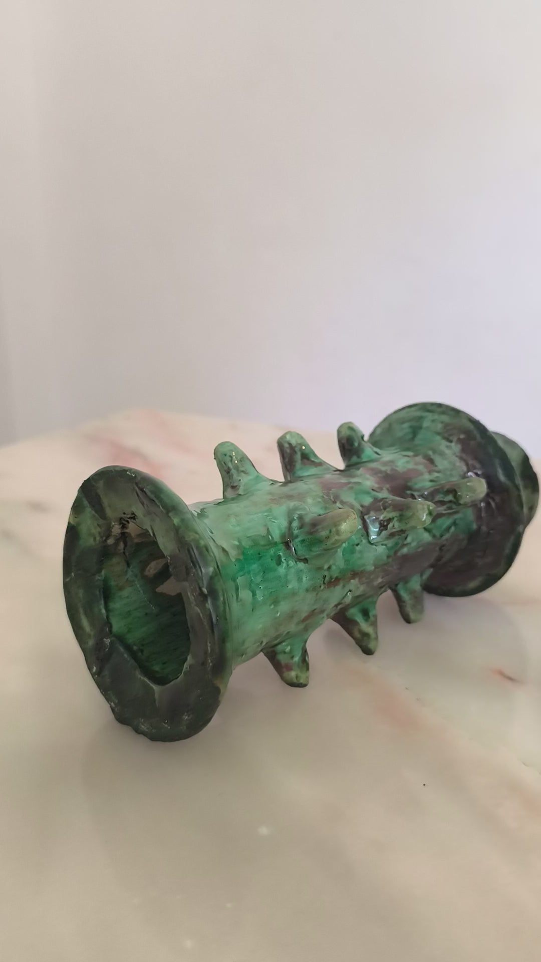 Handmade Dragon Tamegroute Ceramic Candle Holder – Green Moroccan Boho Decor