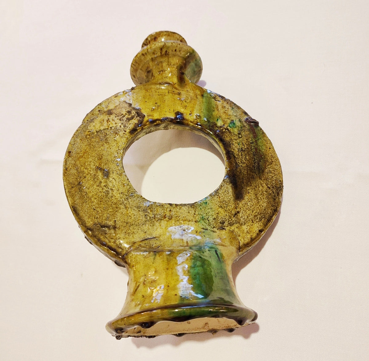 Handmade Tamegroute Yellow Ceramic Candle Holder – Rustic Moroccan Boho Decor