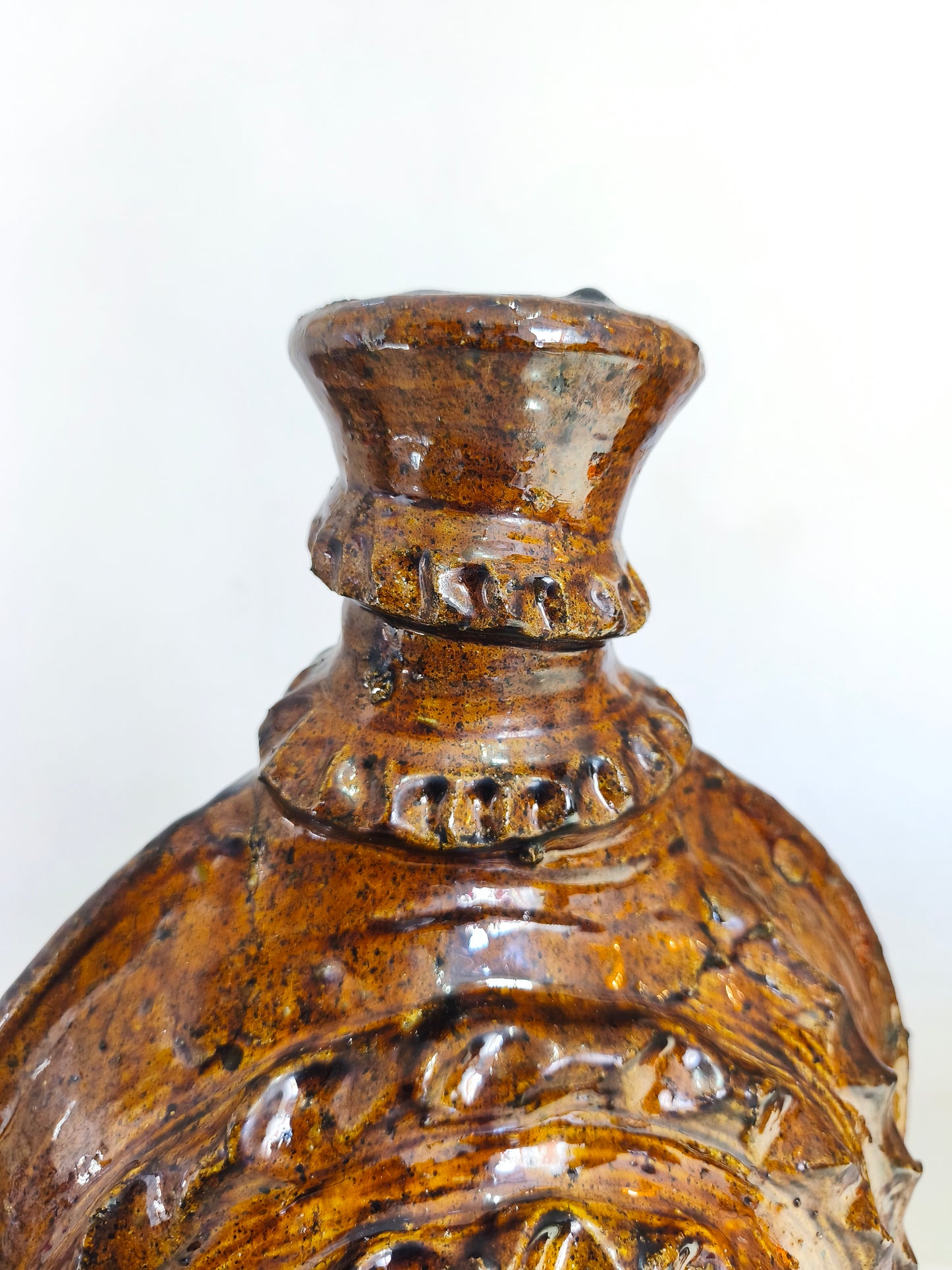 Large Handmade Tamegroute Candle Holder – Gold & Black Moroccan Pottery