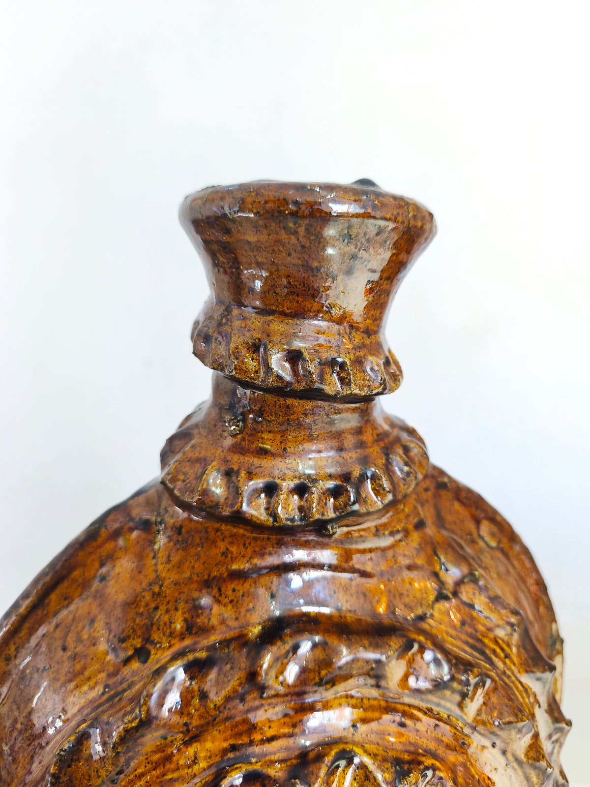 Handmade Tamegroute Ceramic Candle Holder – Gold & Black Moroccan Pottery