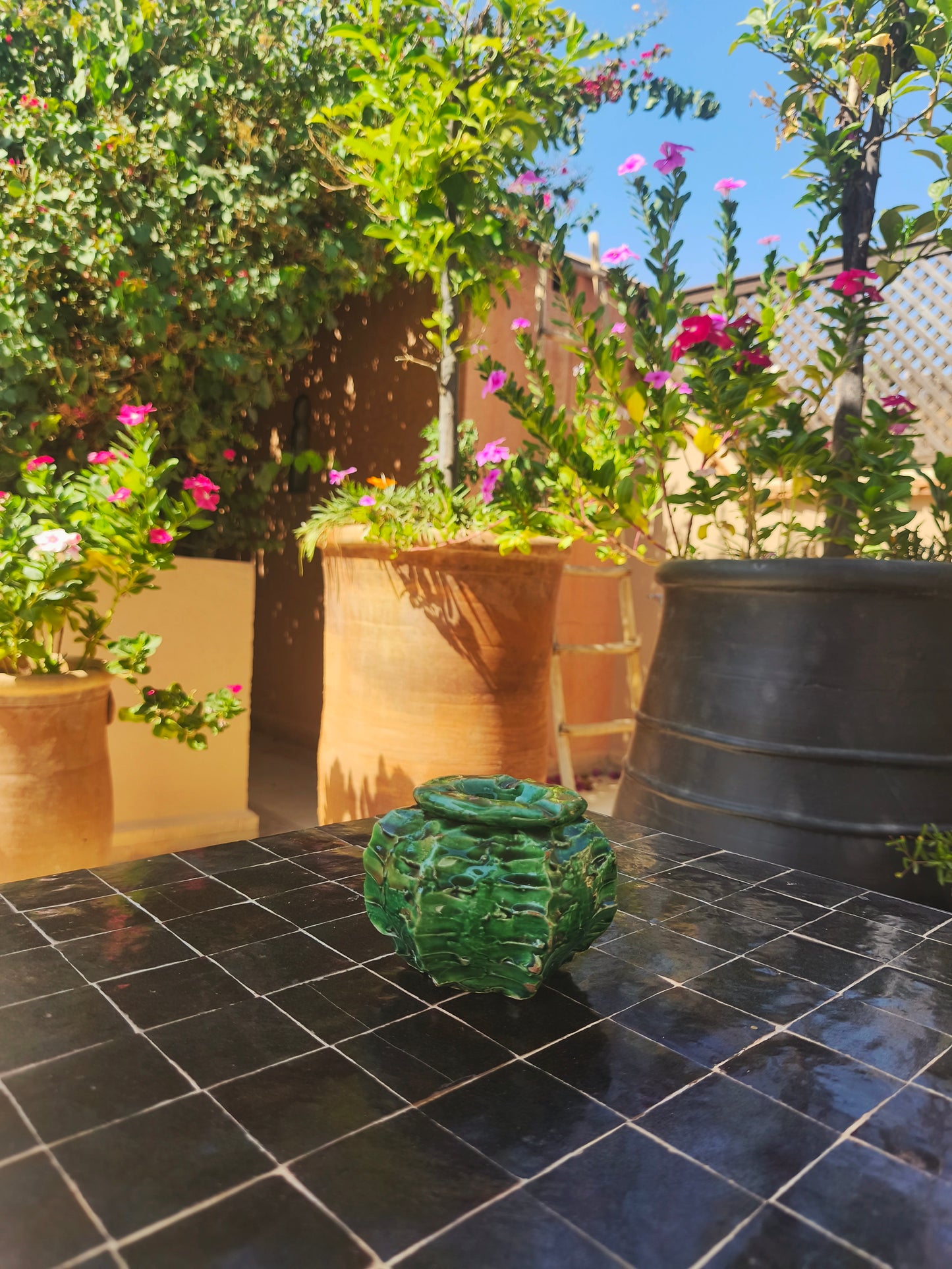 Handmade Green Tamegroute Ceramic Ashtray– Moroccan Pottery Ash tray 