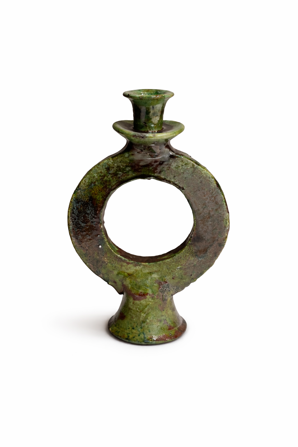 Handmade Tamegroute Green Ceramic Candle Holder – Authentic Moroccan Boho Decor