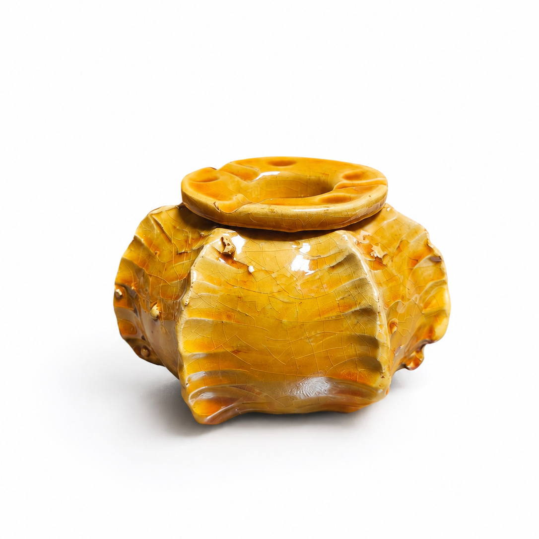 Tamegroute ochre Glazed  Ashtray, Tamegroute Cactus pottery Ashtray – Moroccan Pottery