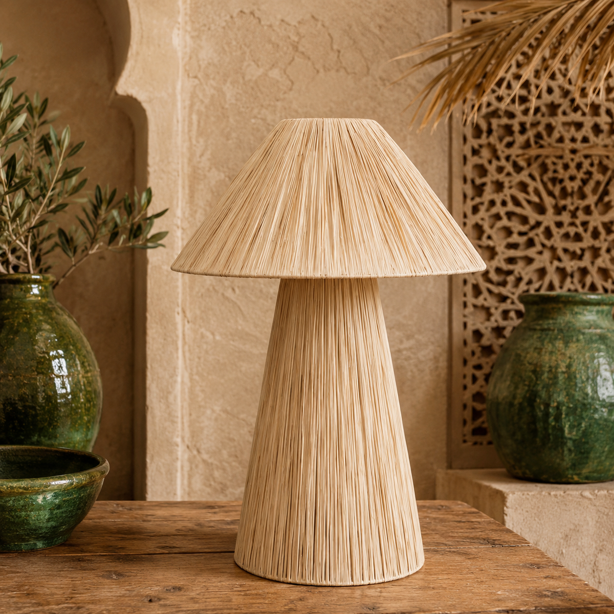 Moroccan Raffia Table Lamp – Handmade Natural Woven Lamp