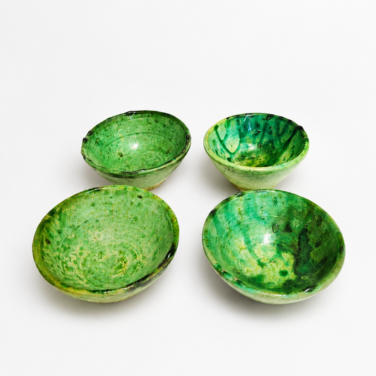 Set of 4 GreenvTamegroute Pottery Bowls- Handmade Morocco Ceramic Serving Bowls- Boho Decor Tableware