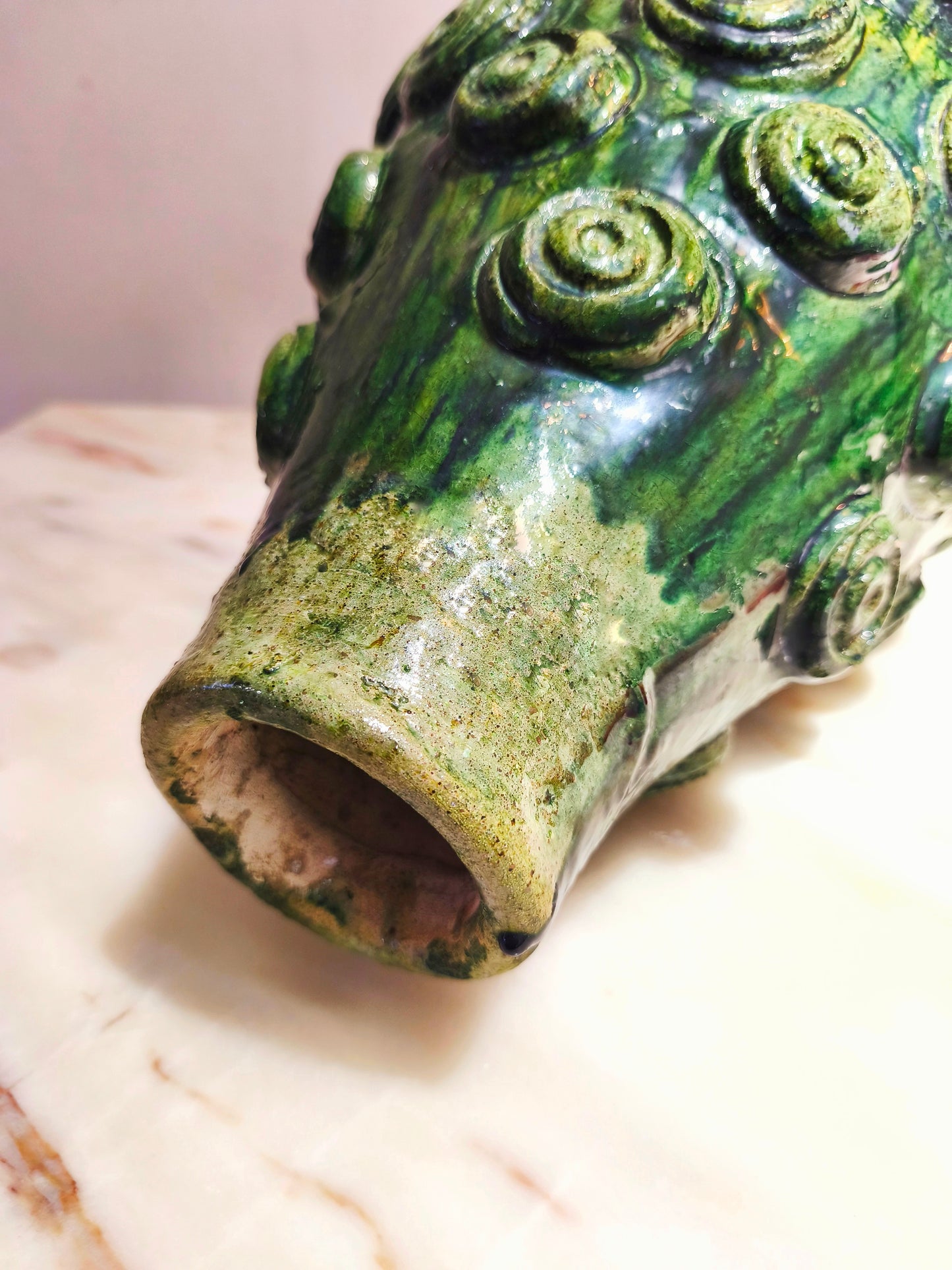 Authentic handmade Tamegroute pottery vase with green glaze