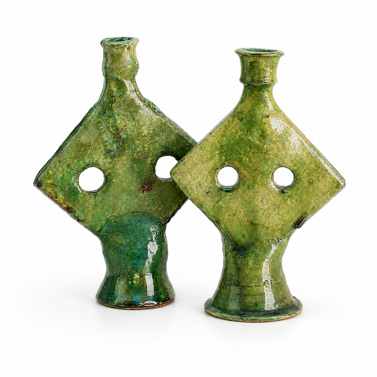 Handmade Tamegroute Green Ceramic Candle Holder – Vintage Moroccan Boho Decor