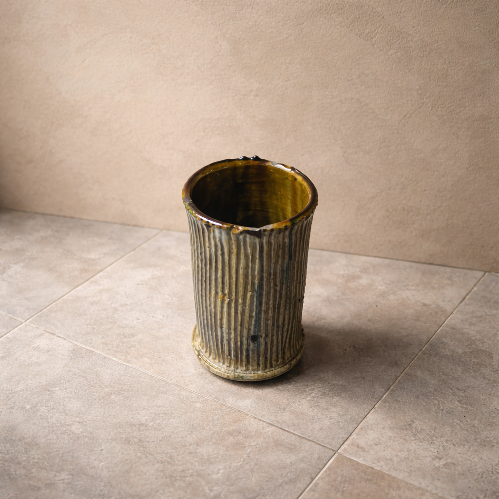 Gold Tamegroute Ceramic Vase – Boho Moroccan Pottery