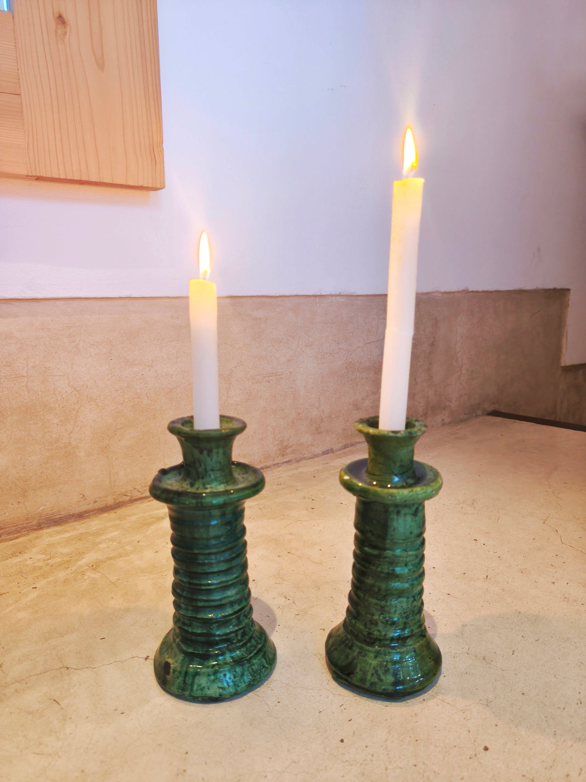Handmade Tamegroute Green Ceramic Candle Holders – Rustic Moroccan Home Decor