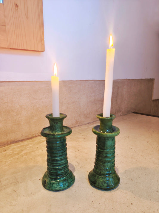 Handcrafted Green Tamegroute Candle Holders – Authentic Moroccan Pottery candle holder