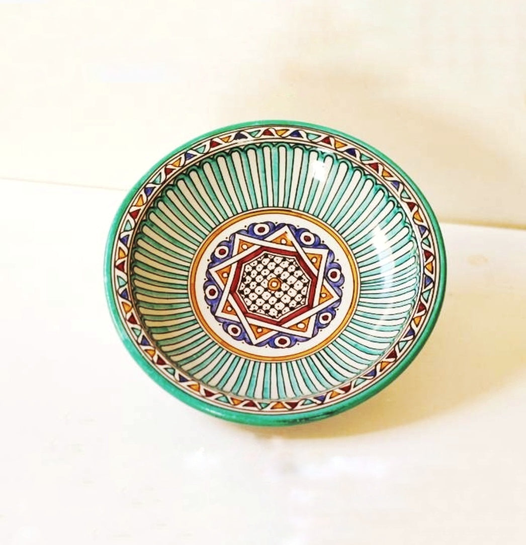 Hand-Painted Moroccan Ceramic Plate – Geometric Star Design Wall Decor