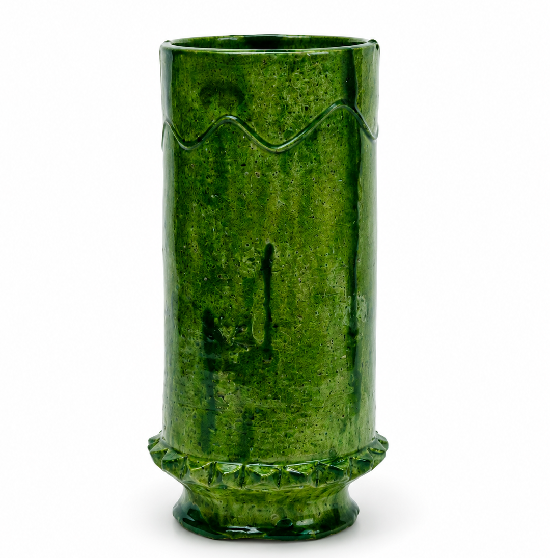 Handmade Green Tamegroute Vase – Authentic Moroccan Pottery from the Sahara