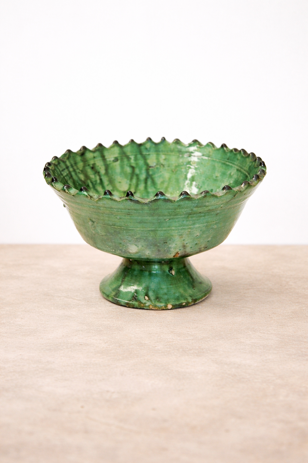 Handmade Tamegroute Green Footed Bowl – Moroccan Ceramic Pedestal Bowl