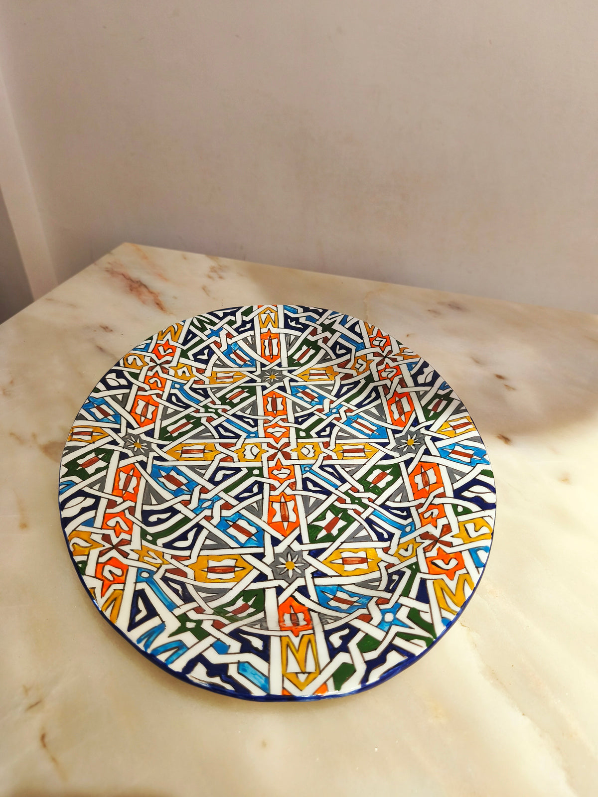Large Moroccan Fez Ceramic Plate – 42 × 30 cm Handmade Decorative Platter