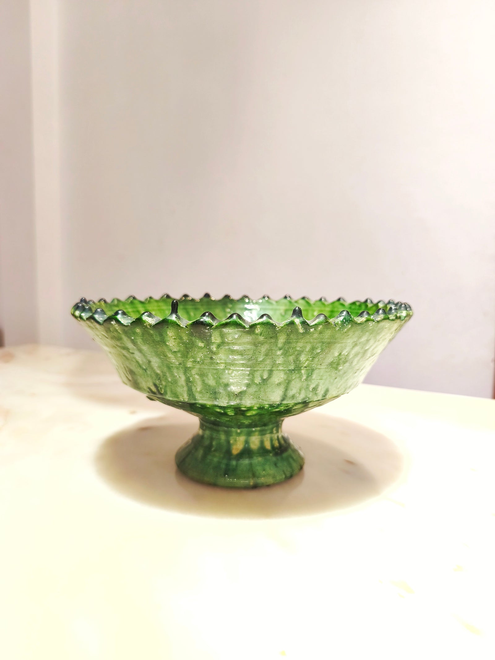 Footed Green Tamegroute Ceramic Bowl - 20 cm