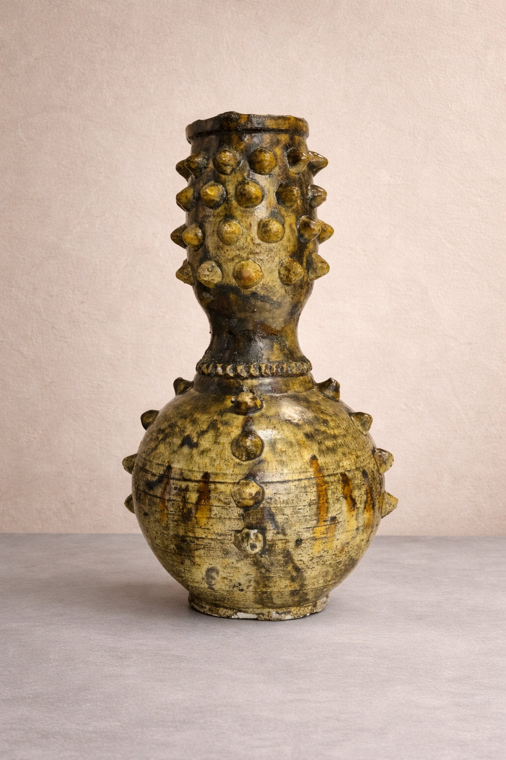 Handmade Textured Ceramic Vase with Raised Details – Earthy Green Glaze