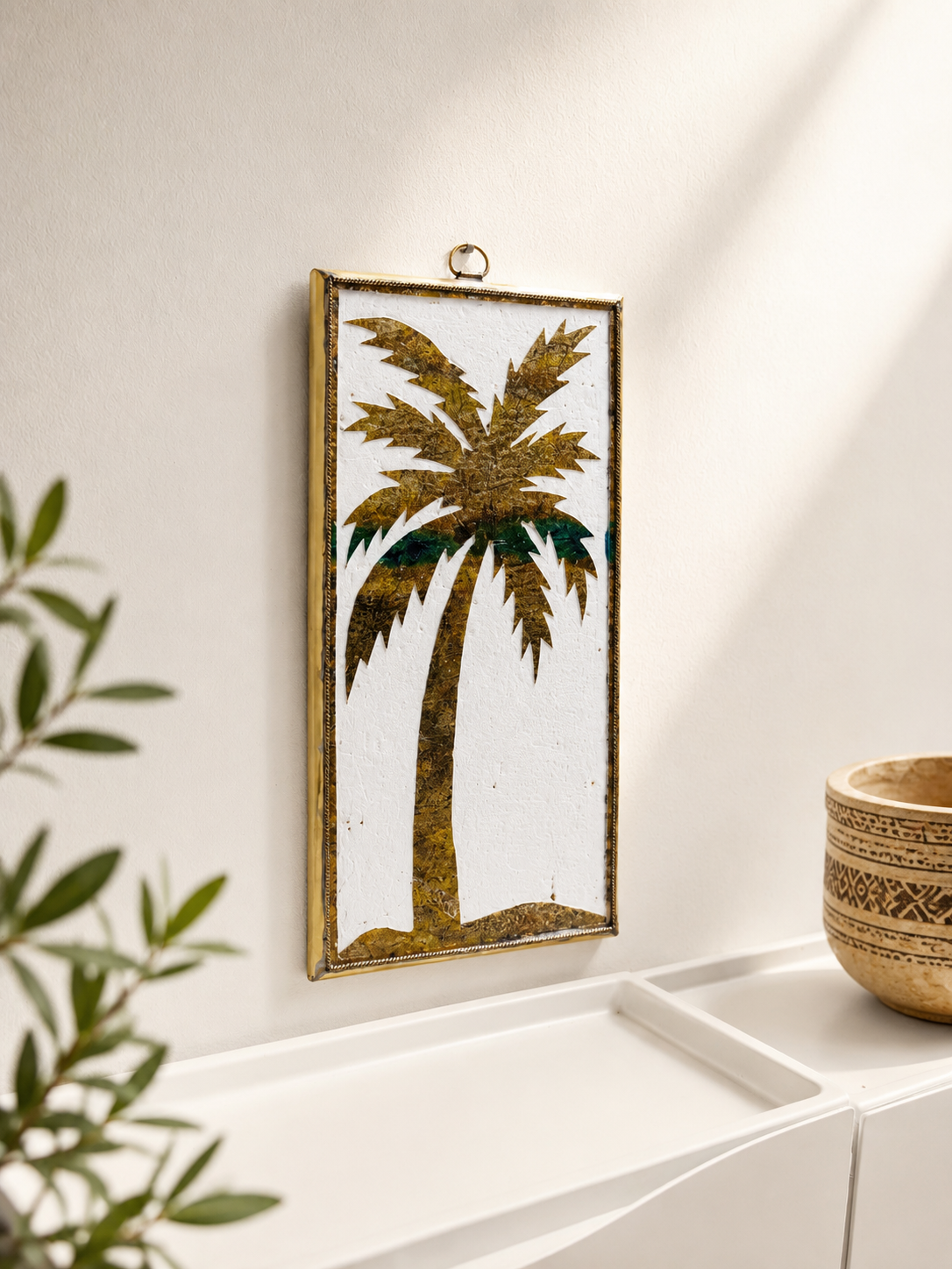 Handmade Tamegroute Ceramic Palm Tree Wall Decor – Authentic Moroccan Pottery Art