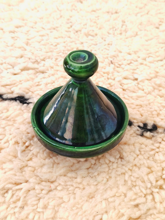 Handmade Green Tamegroute Mini Tagine – 12 cm Decorative Moroccan Ceramic