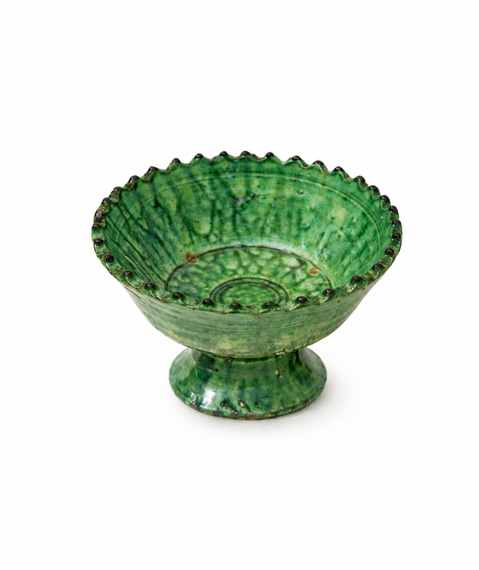 Handmade Tamegroute Green Footed Bowl – Moroccan Ceramic Bowl 15cm Diameters