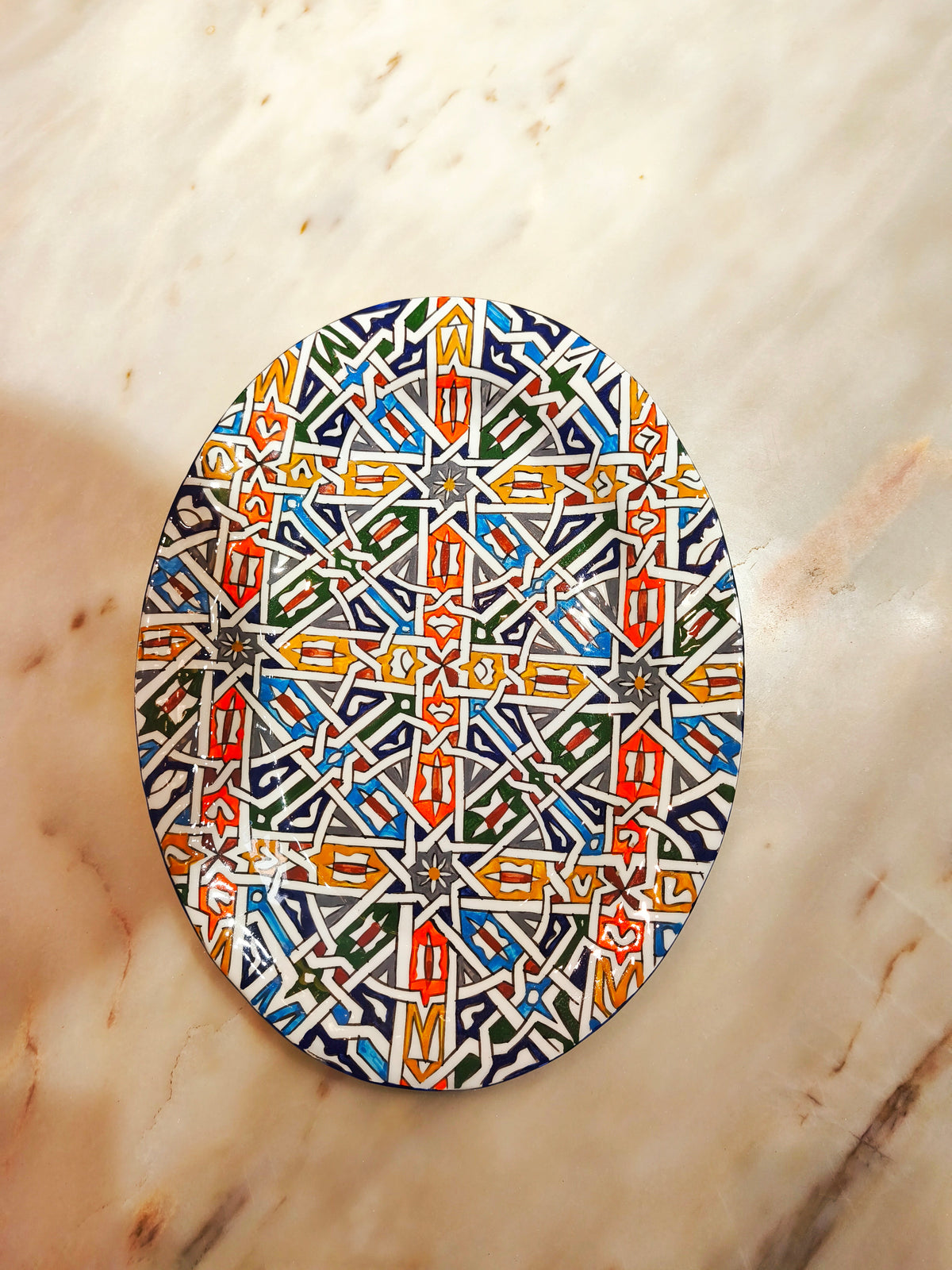 Large Moroccan Fez Ceramic Plate – 42 × 30 cm Handmade Decorative Platter