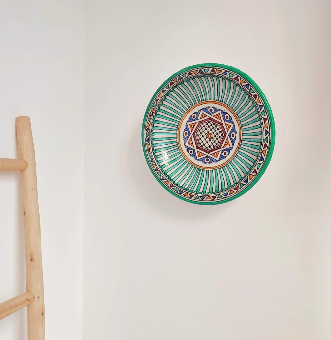 Hand-Painted Moroccan Ceramic Plate – Geometric Star Design Wall Decor