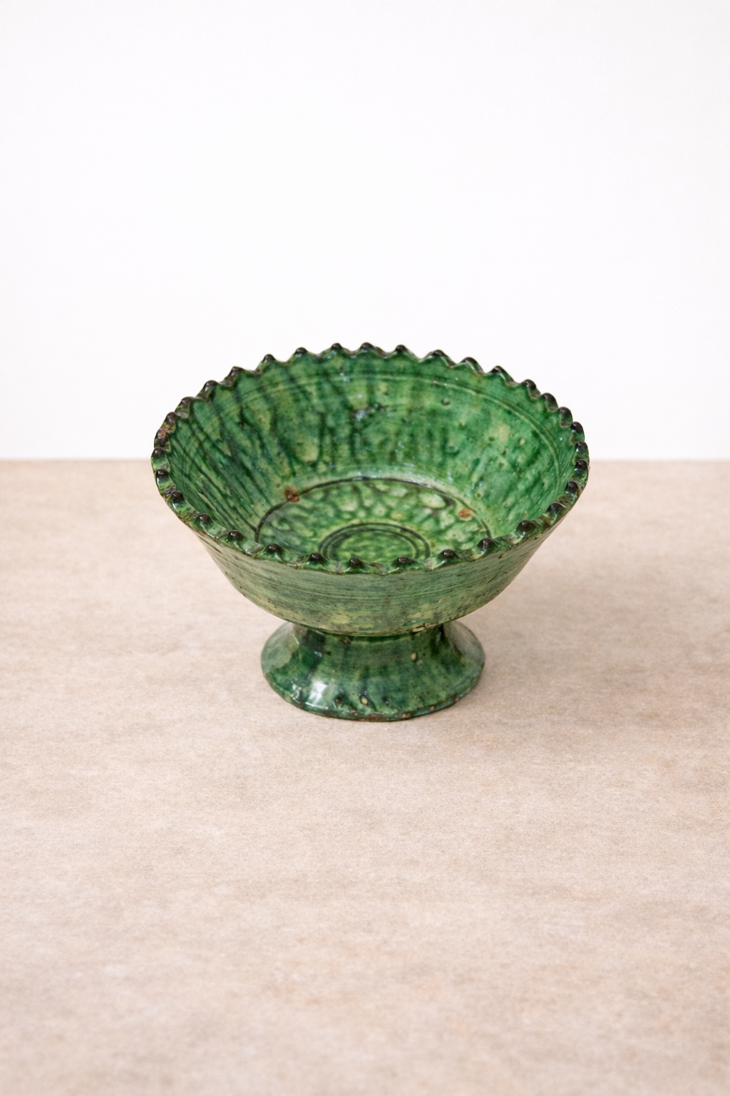 Handmade Tamegroute Green Footed Bowl – Moroccan Ceramic Pedestal Bowl