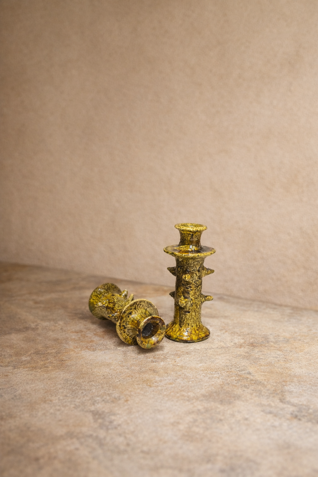 Handmade Tamegroute Ceramic Candle Holders Set of 2 – Green Moroccan Candlesticks