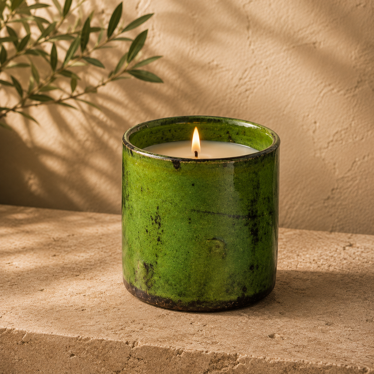 Authentic Tamegroute Candle Holder | Handmade Green Moroccan Pottery Candle Jar | Small Ceramic Decor 7 × 9 cm
