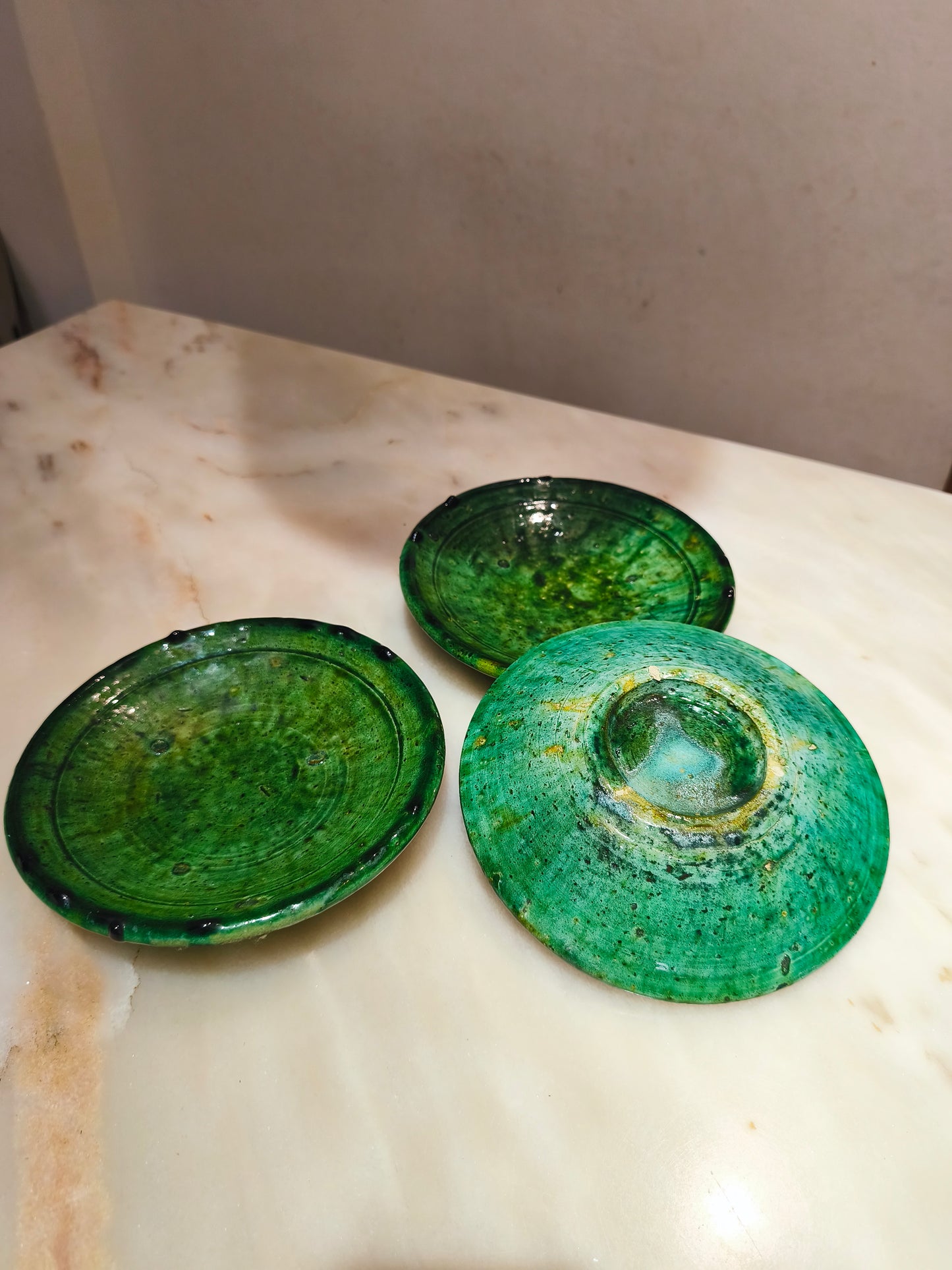 Moroccan Tamegroute Ceramic Plate – 20 cm Handmade Green Pottery Dish
