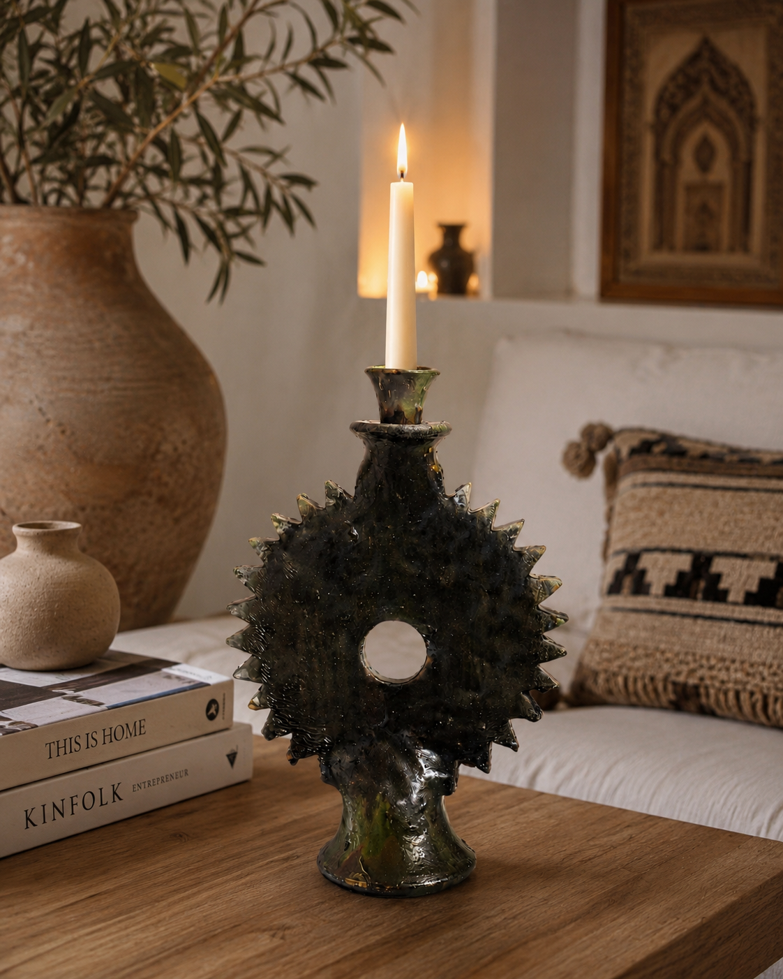 Tamegroute Sun Candle Holder – Handmade Moroccan Pottery