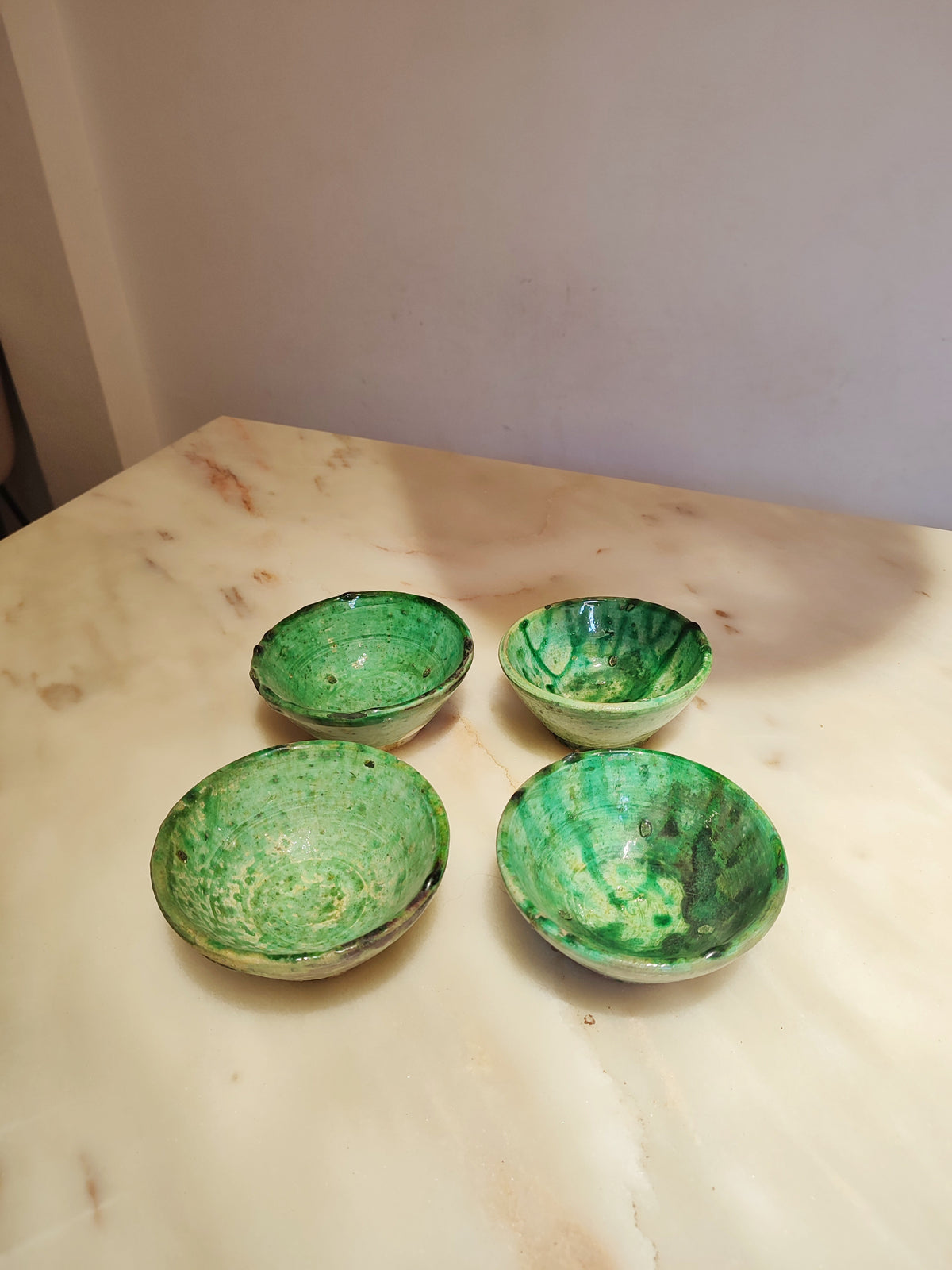 Set of 4 Green Tamegroute Pottery Bowls – Handmade Moroccan Ceramic Serving Bowls