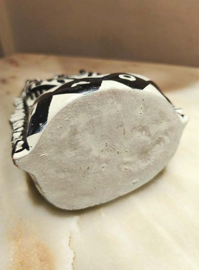 Handmade Moroccan Tribal Ceramic Candle Holder – Black & White Boho Pottery