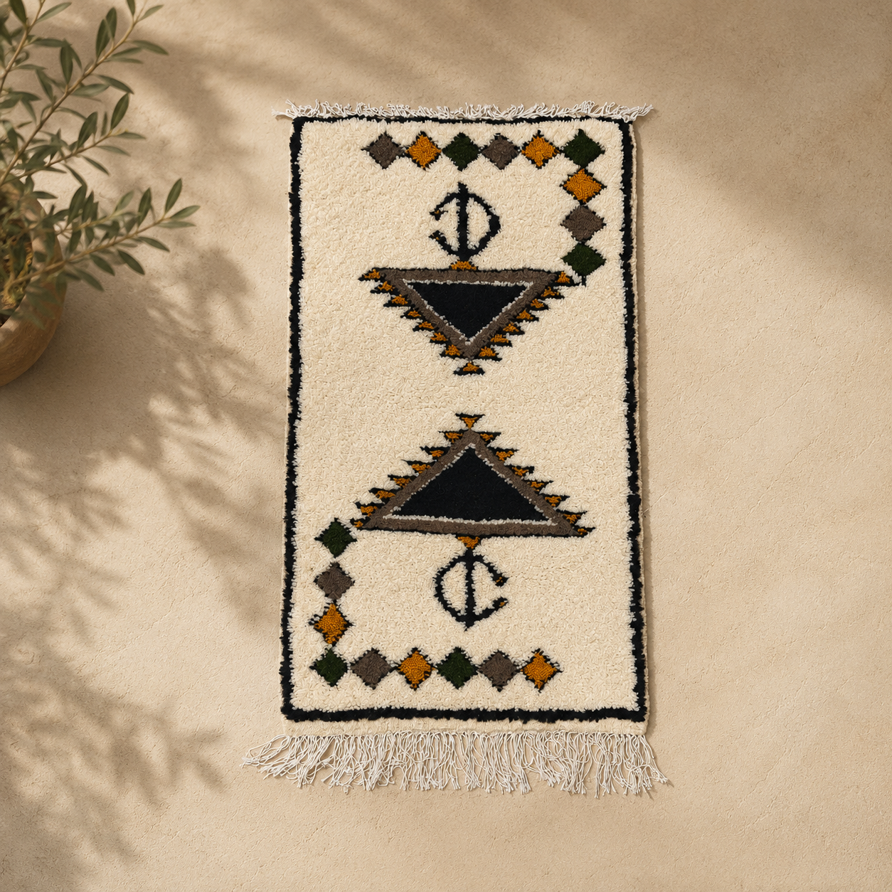 Authentic handmade Moroccan Berber wool Rug .