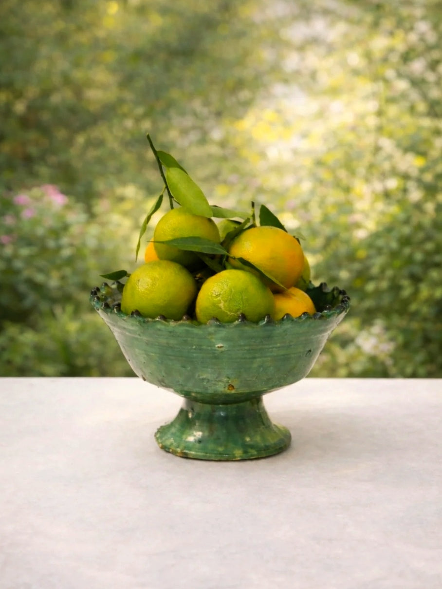 Handmade Tamegroute Green Footed Bowl – 15 cm Moroccan Ceramic