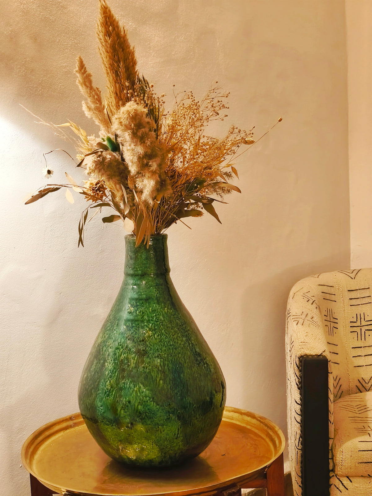 Large Green Tamegroute Vase – Handmade Moroccan Pottery Home Decor