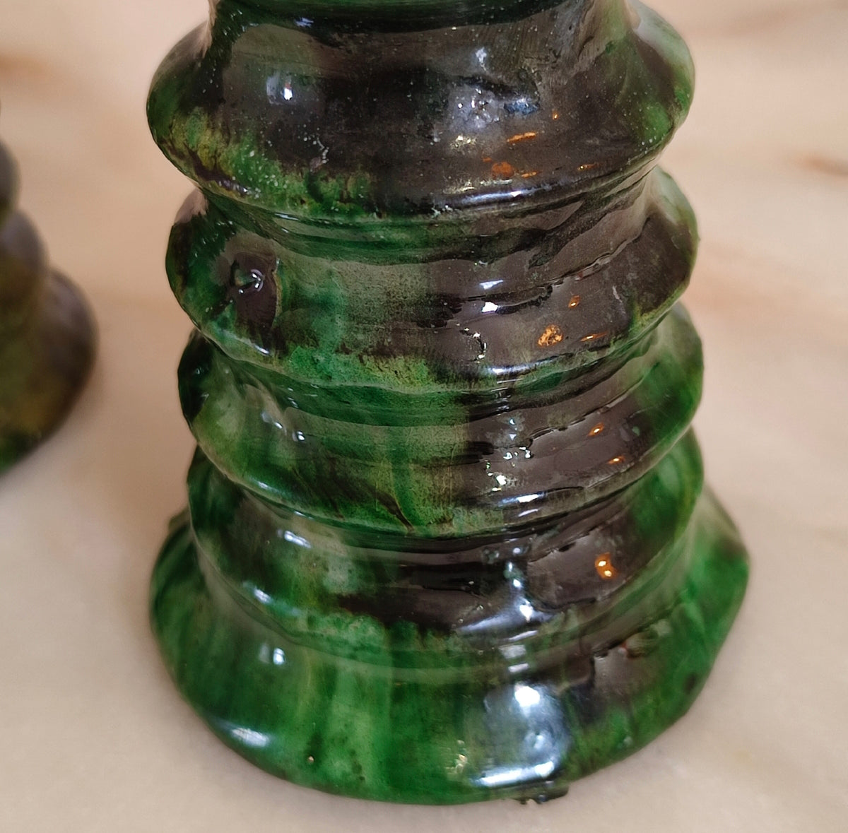 Handmade Tamegroute Green Ceramic Candle Holder – Rustic Moroccan Home Decor