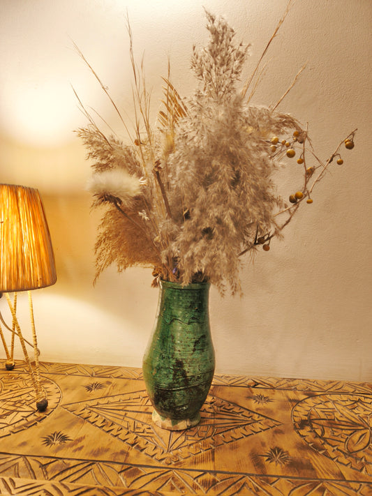 Handcrafted Moroccan Tamegroute Green Pottery Vase – Authentic Rustic Decor from Morocco