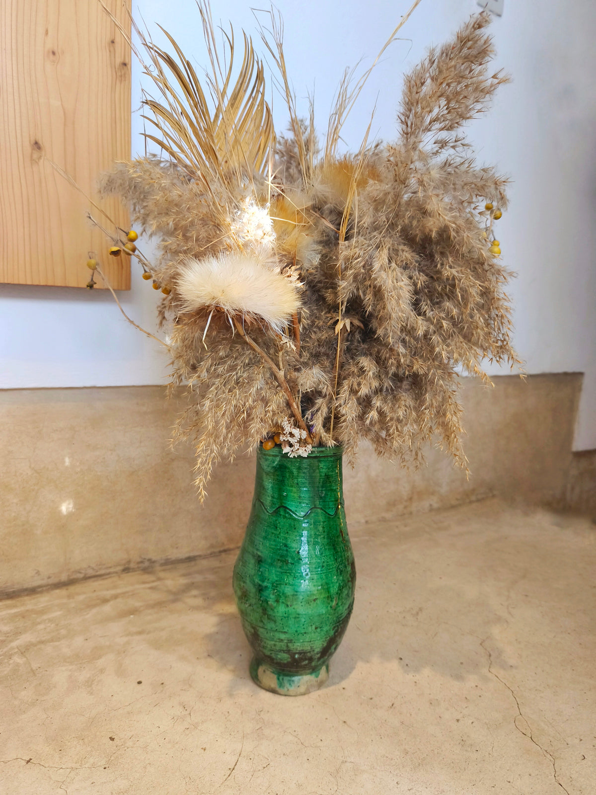 Handcrafted Moroccan Tamegroute Green Pottery Vase – Rustic Sahara Decor