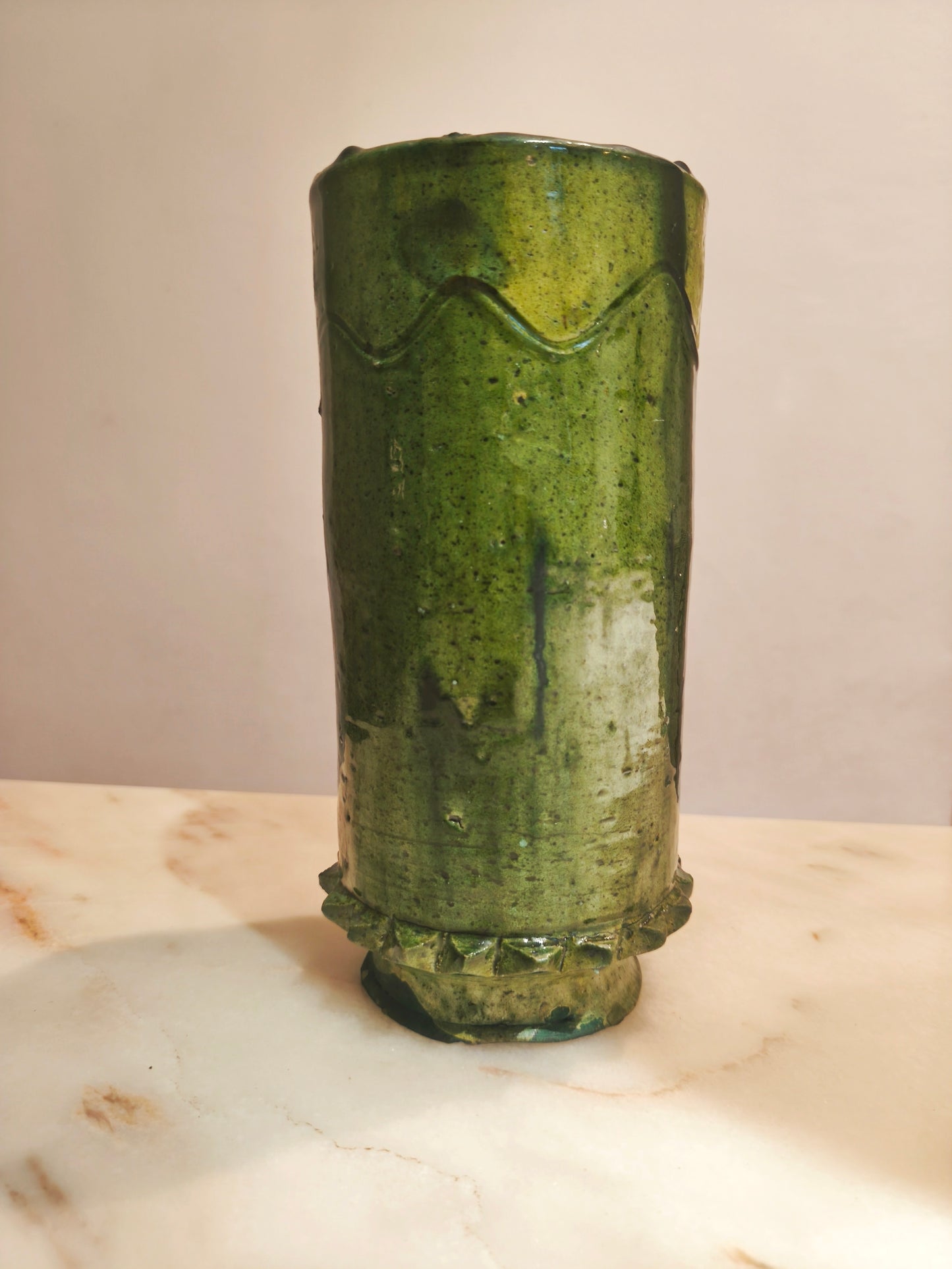 Handmade Green Tamegroute Vase – Authentic Moroccan Pottery from the Sahara