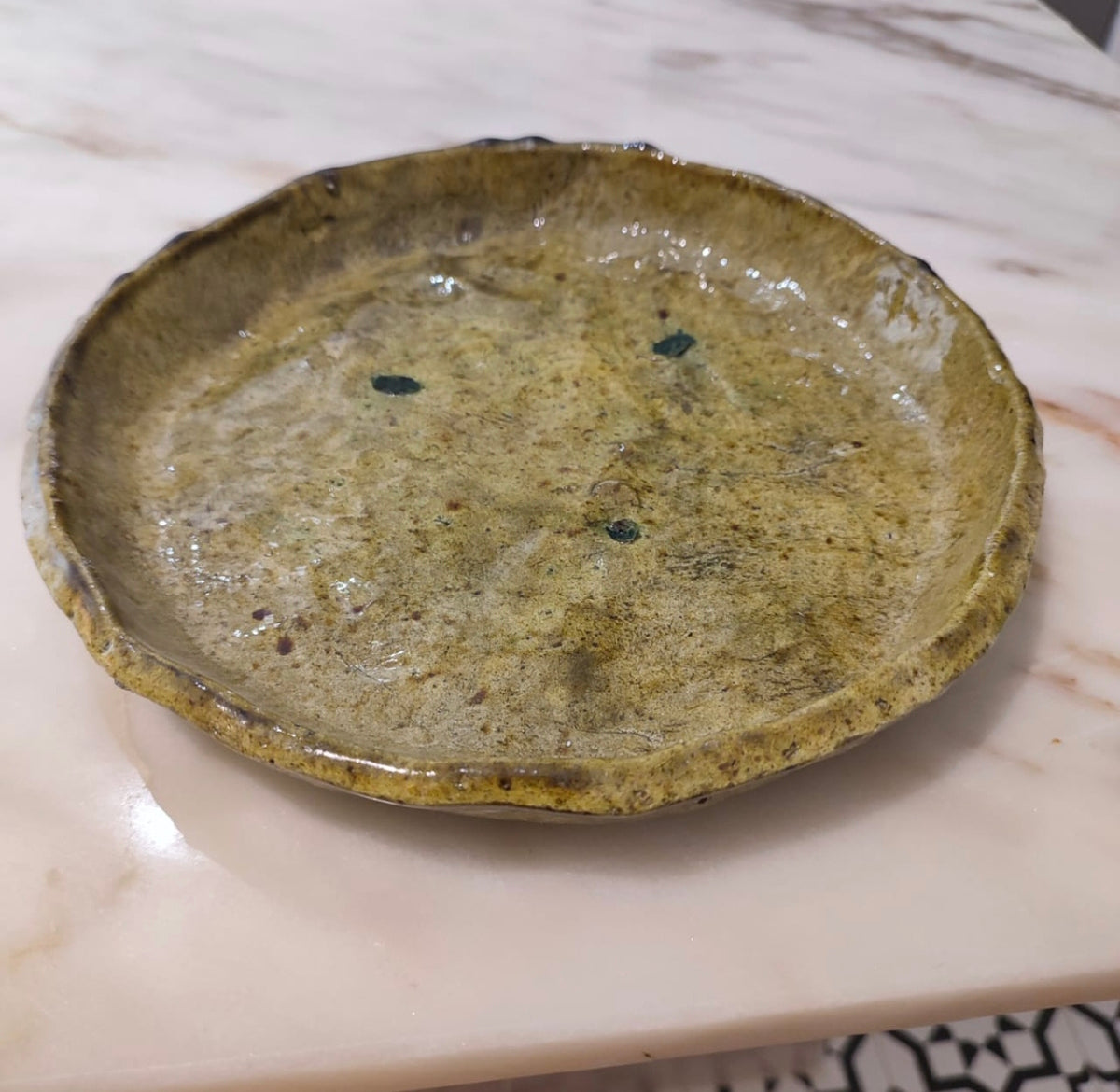 Tamegroute Ochre Ceramic Boho Plate – Handmade Moroccan Pottery