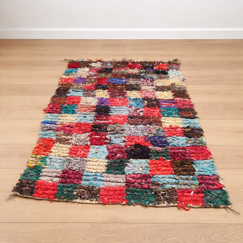 Boho Moroccan patchwork rug handmade textile art
