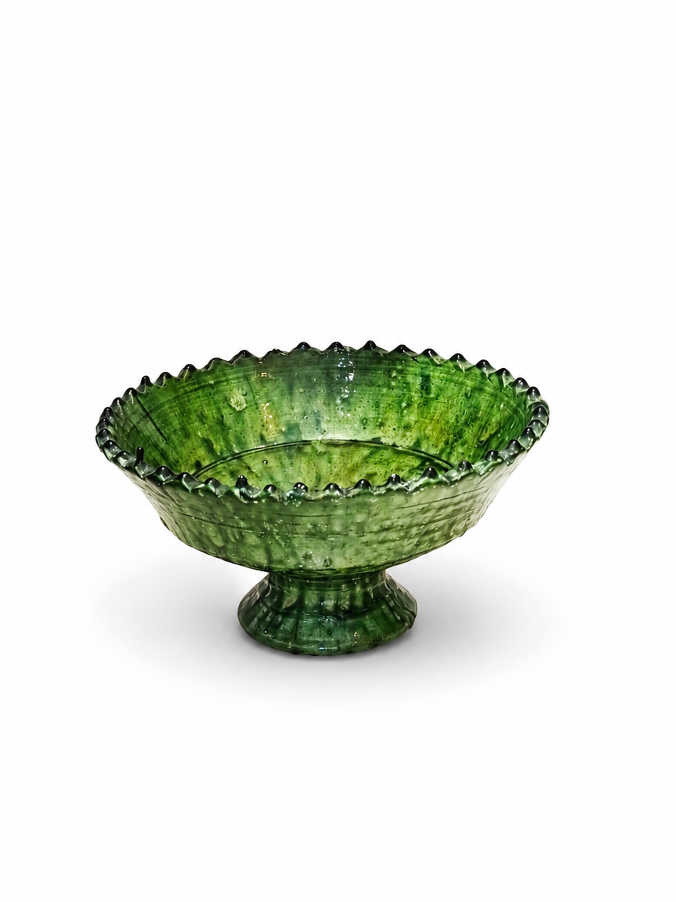 Footed Green Tamegroute Ceramic Bowl - 20 cm