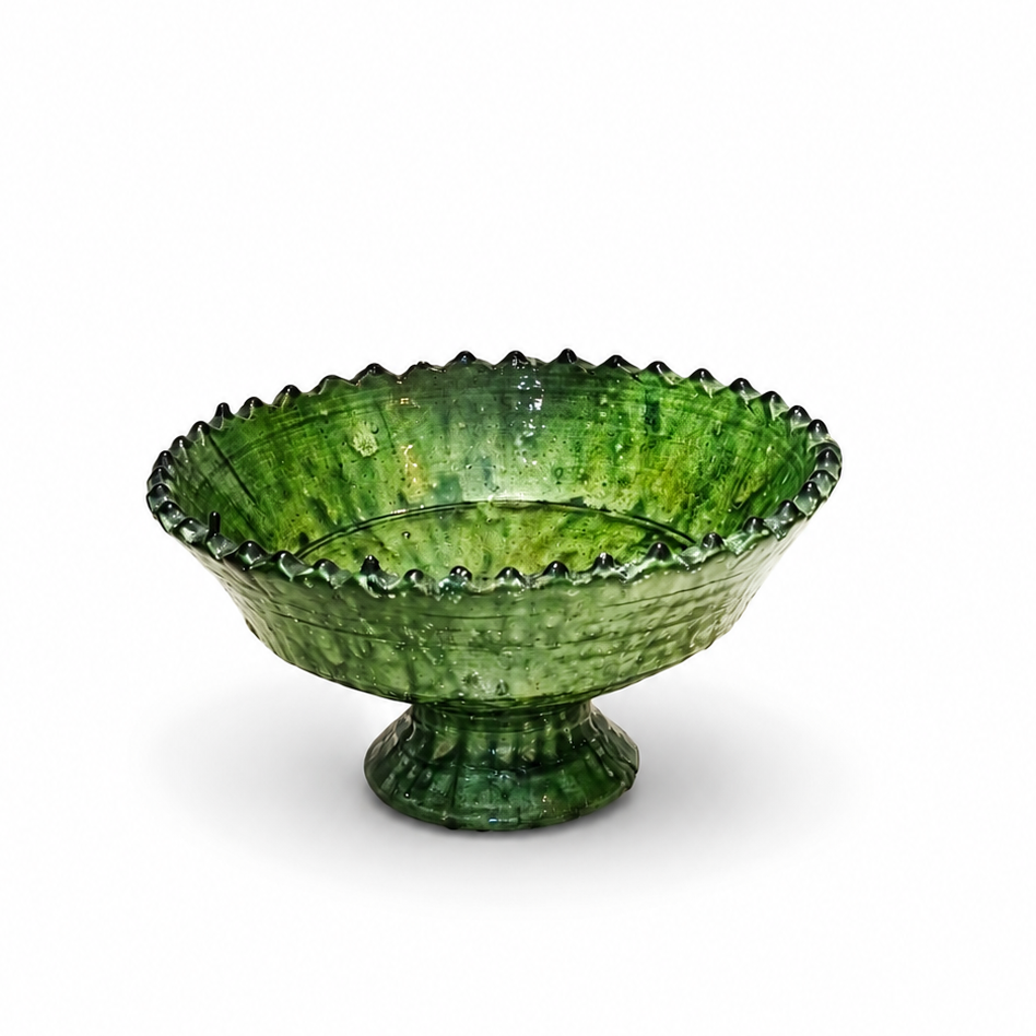 Footed Green Tamegroute Ceramic Bowl - 20 cm